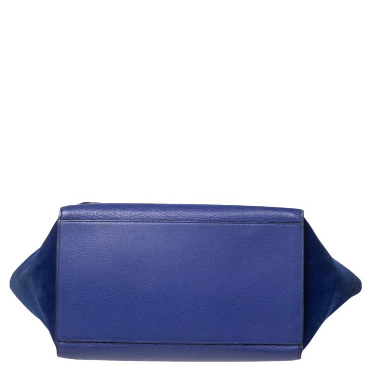 مملوكة مسبقًا Celine Blue Leather and Suede Medium Trapeze Bag