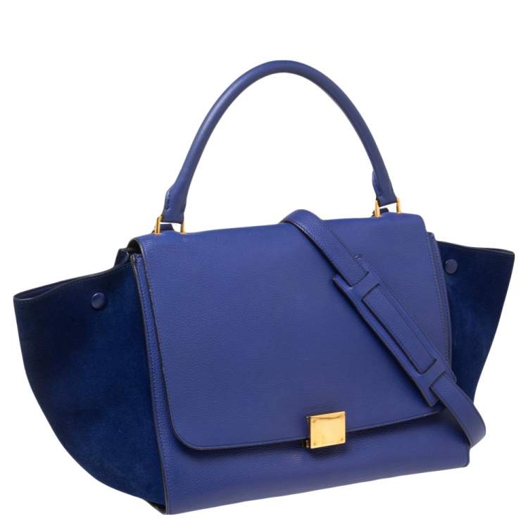 مملوكة مسبقًا Celine Blue Leather and Suede Medium Trapeze Bag