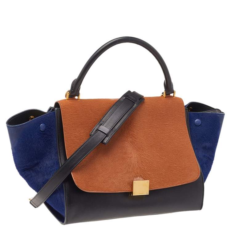 Pre Owned Celine Multicolor Calfhair and Leather Medium Trapeze Bag