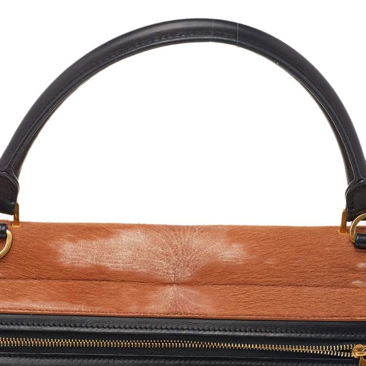 Pre Owned Celine Multicolor Calfhair and Leather Medium Trapeze Bag