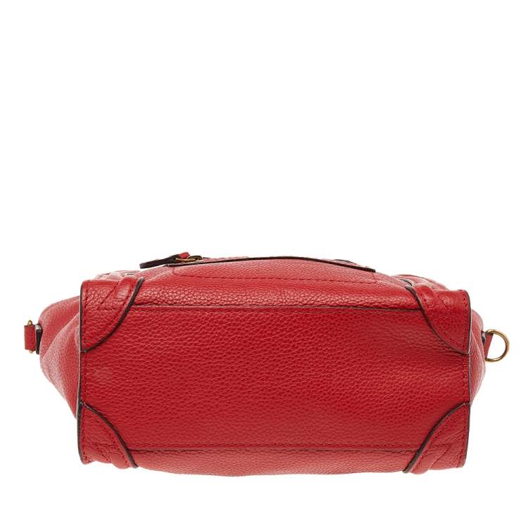 Pre Owned Céline Red Grained Leather Nano Luggage Tote