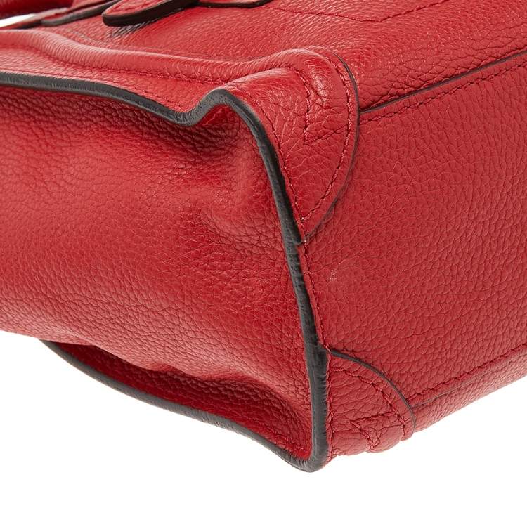 Pre Owned Céline Red Grained Leather Nano Luggage Tote
