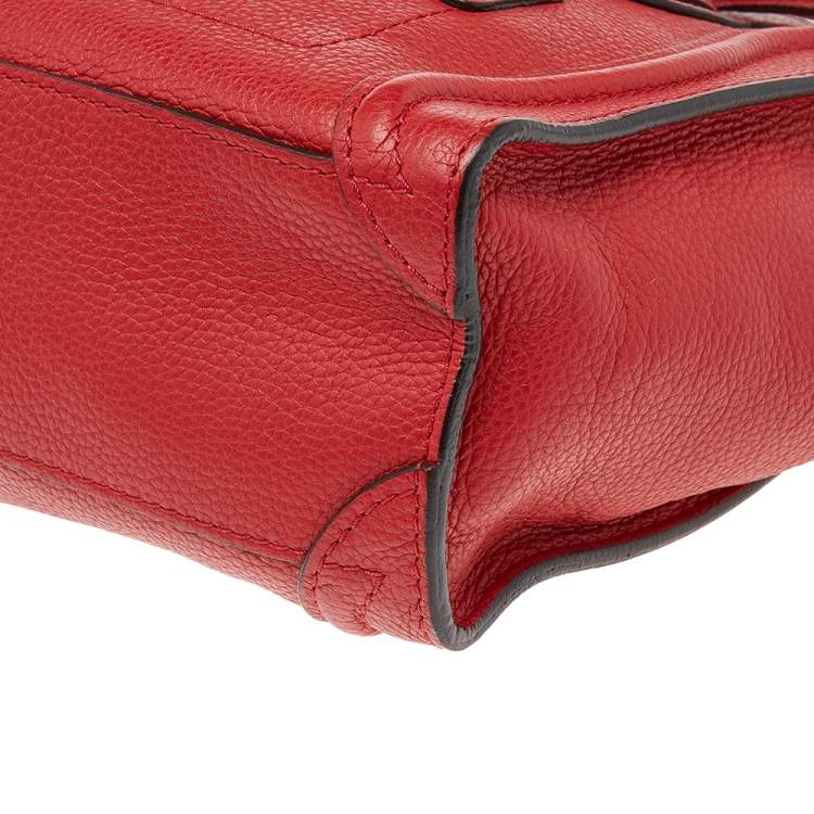 Pre Owned Céline Red Grained Leather Nano Luggage Tote