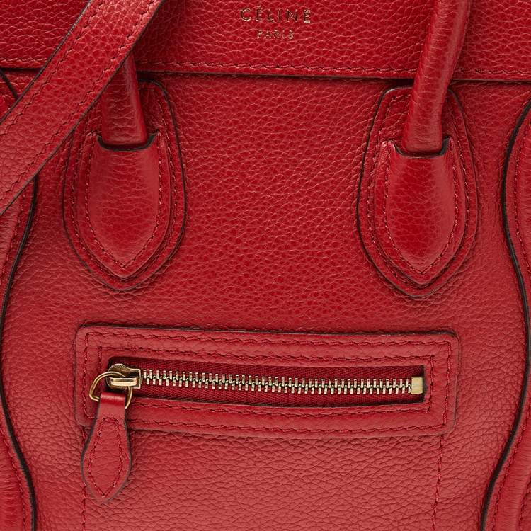 Pre Owned Céline Red Grained Leather Nano Luggage Tote