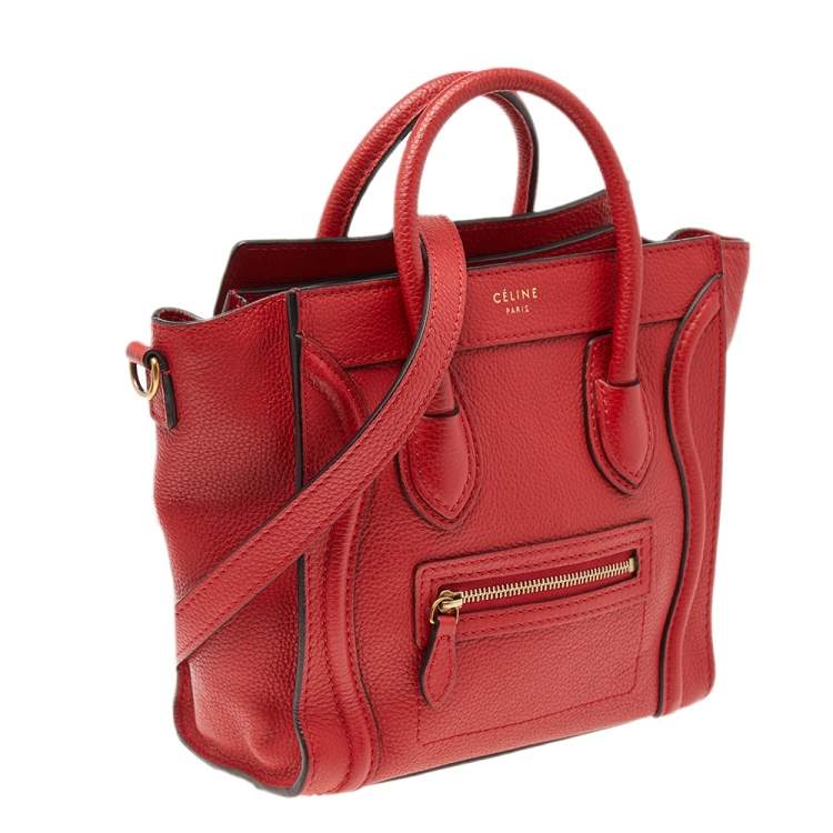 Pre Owned Céline Red Grained Leather Nano Luggage Tote