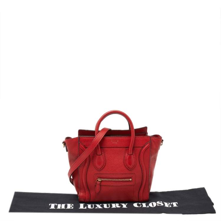 Pre Owned Céline Red Grained Leather Nano Luggage Tote