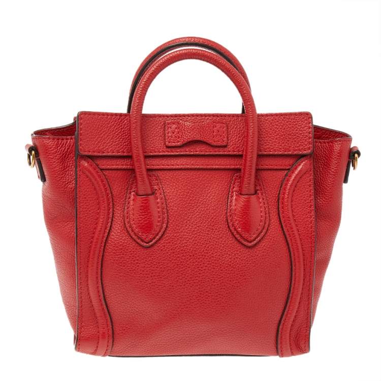 Pre Owned Céline Red Grained Leather Nano Luggage Tote