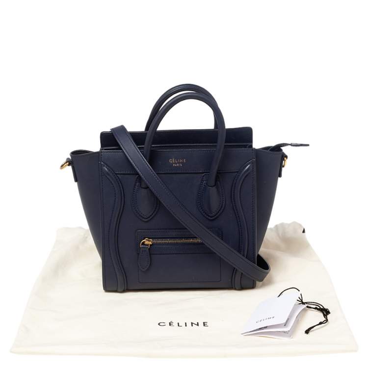 Pre Owned Céline Navy Blue Leather Nano Luggage Tote
