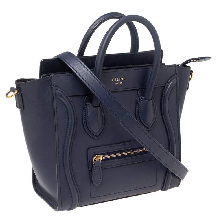 Pre Owned Céline Navy Blue Leather Nano Luggage Tote