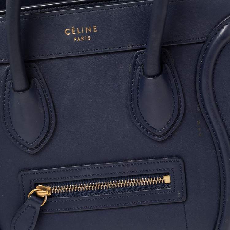 Pre Owned Céline Navy Blue Leather Nano Luggage Tote