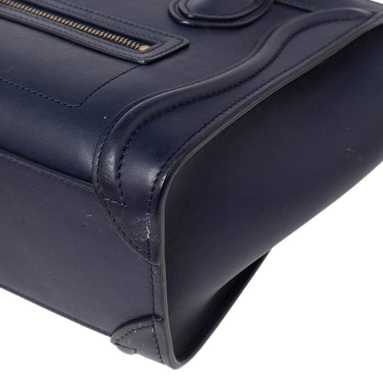 Pre Owned Céline Navy Blue Leather Nano Luggage Tote