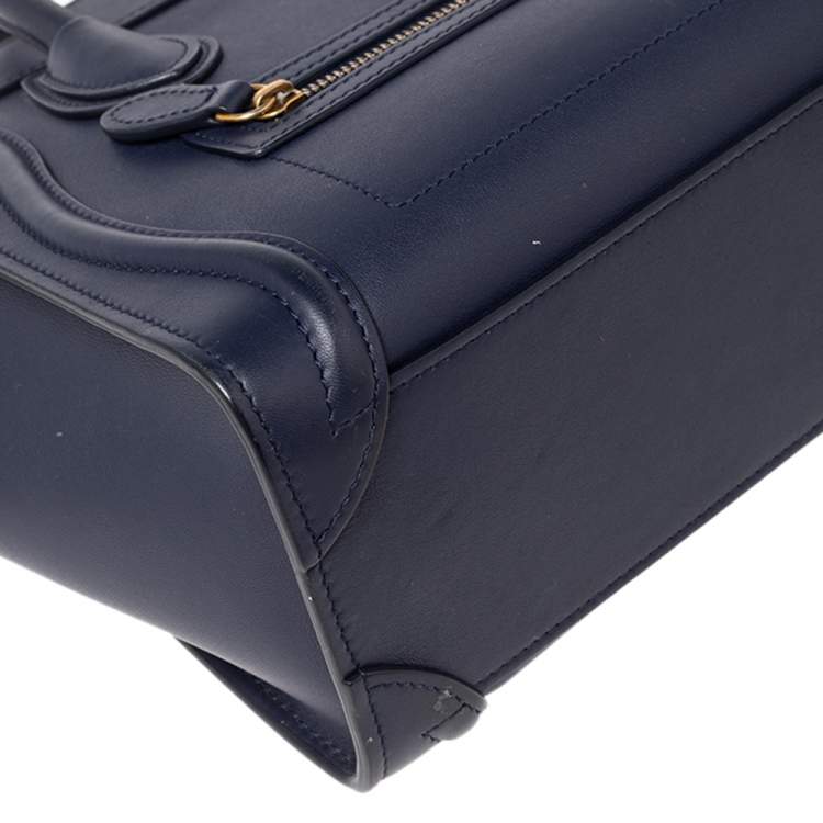 Pre Owned Céline Navy Blue Leather Nano Luggage Tote