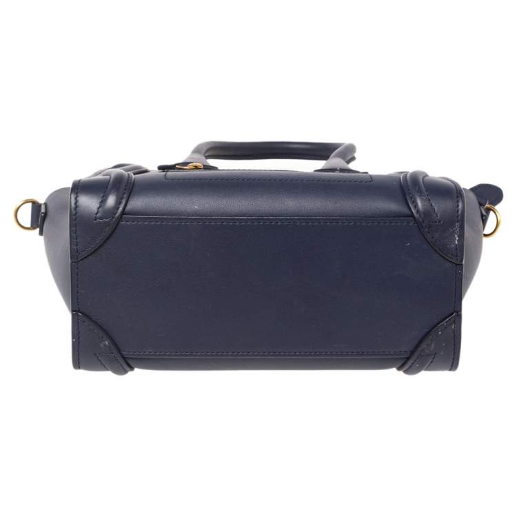 Pre Owned Céline Navy Blue Leather Nano Luggage Tote