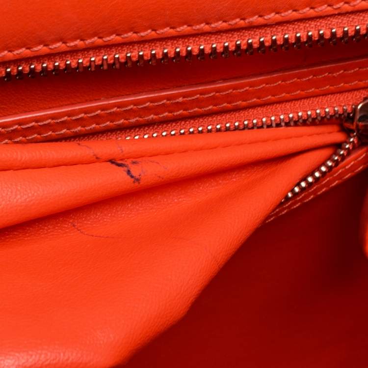 Pre Owned Celine Neon Orange Leather Mini Luggage Tote