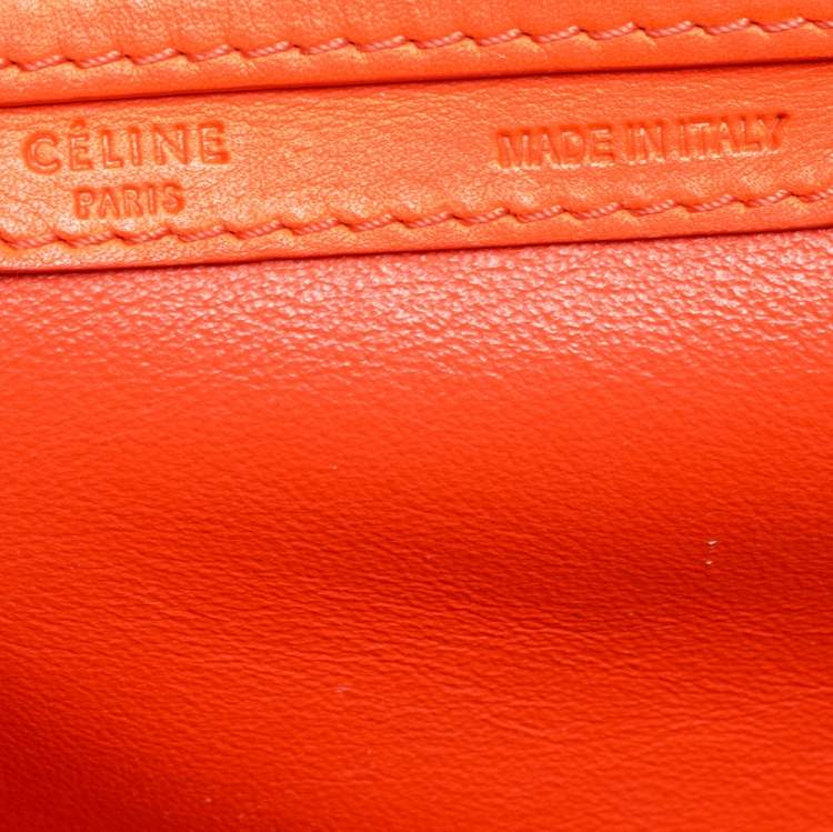 Pre Owned Celine Neon Orange Leather Mini Luggage Tote