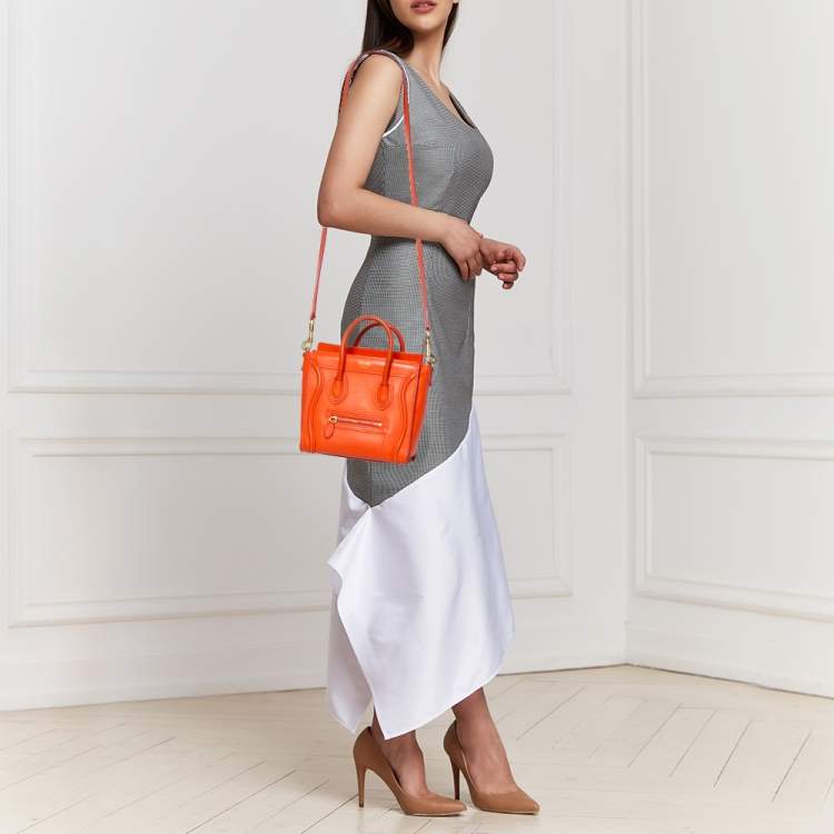 Pre Owned Céline Orange Leather Nano Luggage Tote