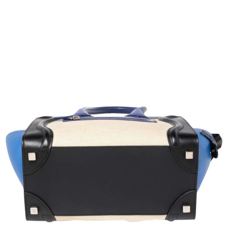 Pre Owned Celine Tricolor Leather and Canvas Micro Luggage Tote