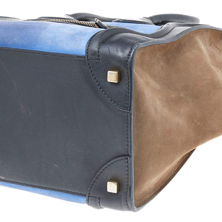 Pre Owned Celine Tricolor Leather and Nubuck Leather Mini Luggage Tote