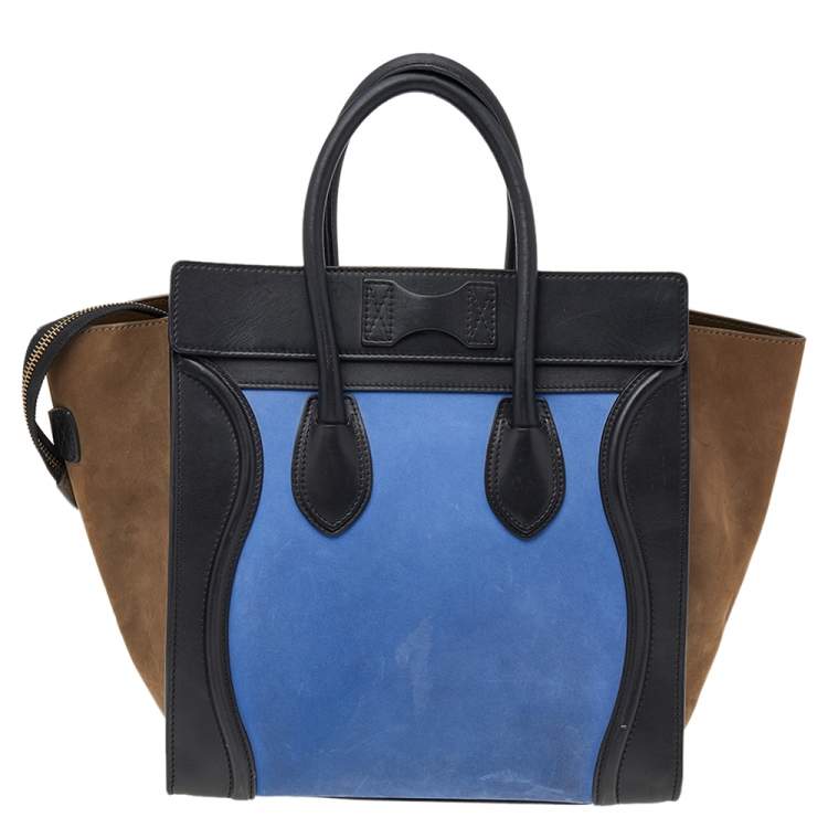 Pre Owned Celine Tricolor Leather and Nubuck Leather Mini Luggage Tote