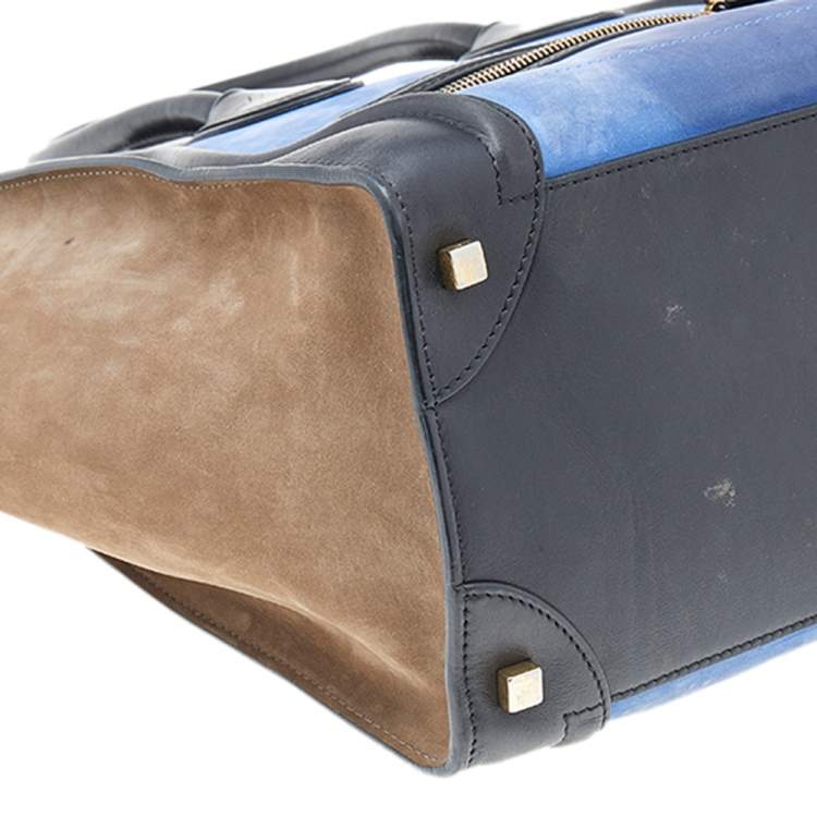 Pre Owned Celine Tricolor Leather and Nubuck Leather Mini Luggage Tote
