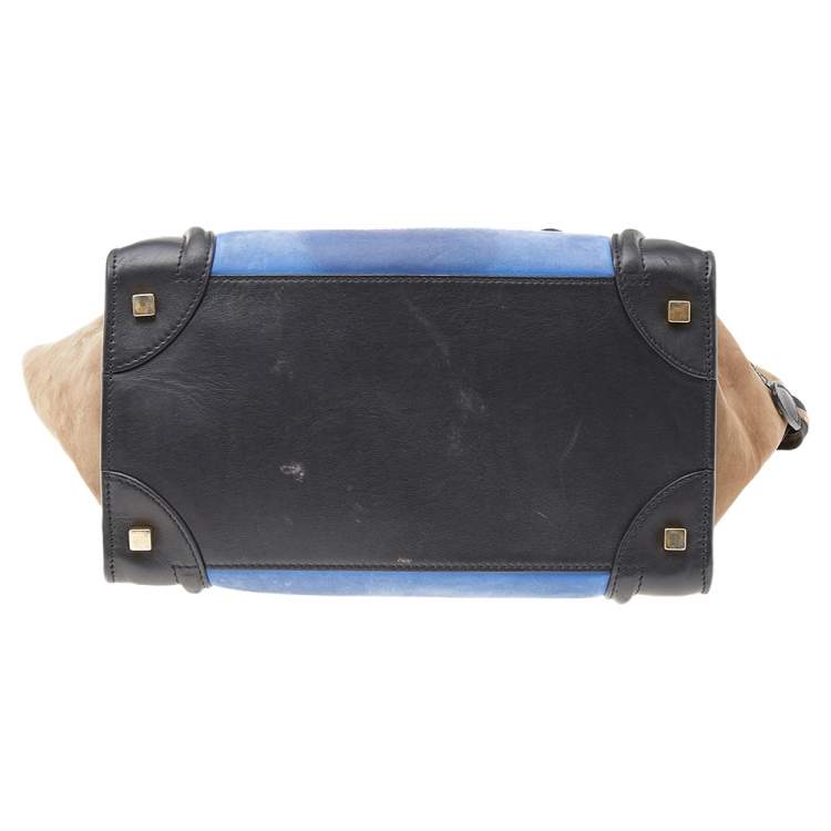 Pre Owned Celine Tricolor Leather and Nubuck Leather Mini Luggage Tote