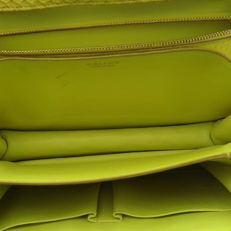 Pre Owned Celine Neon Yellow Python Leather Medium Box Shoulder Bag