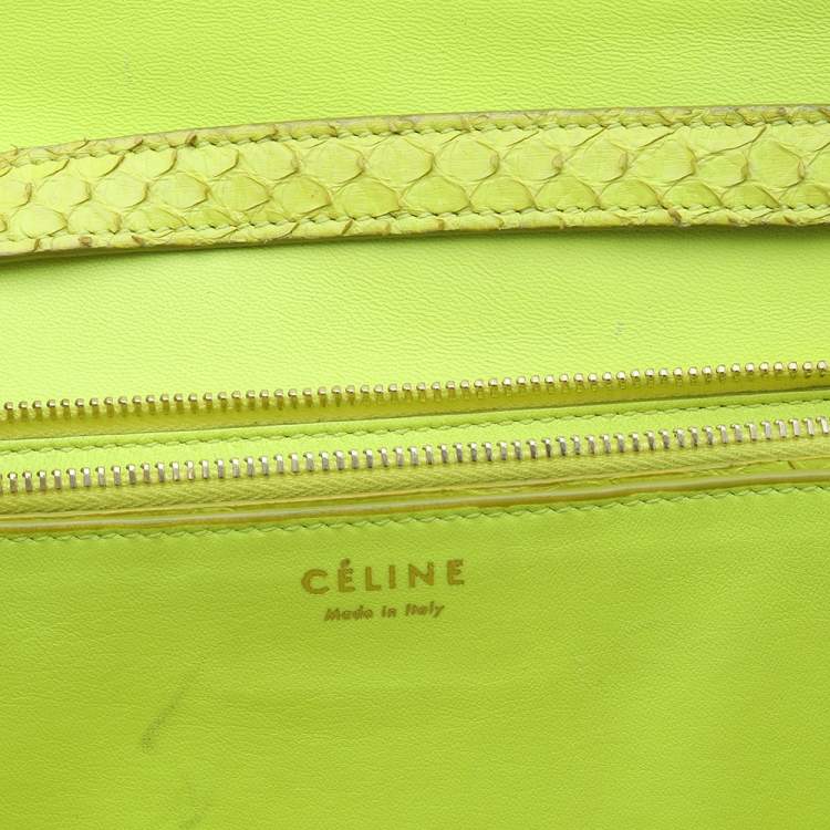 Pre Owned Celine Neon Yellow Python Leather Medium Box Shoulder Bag