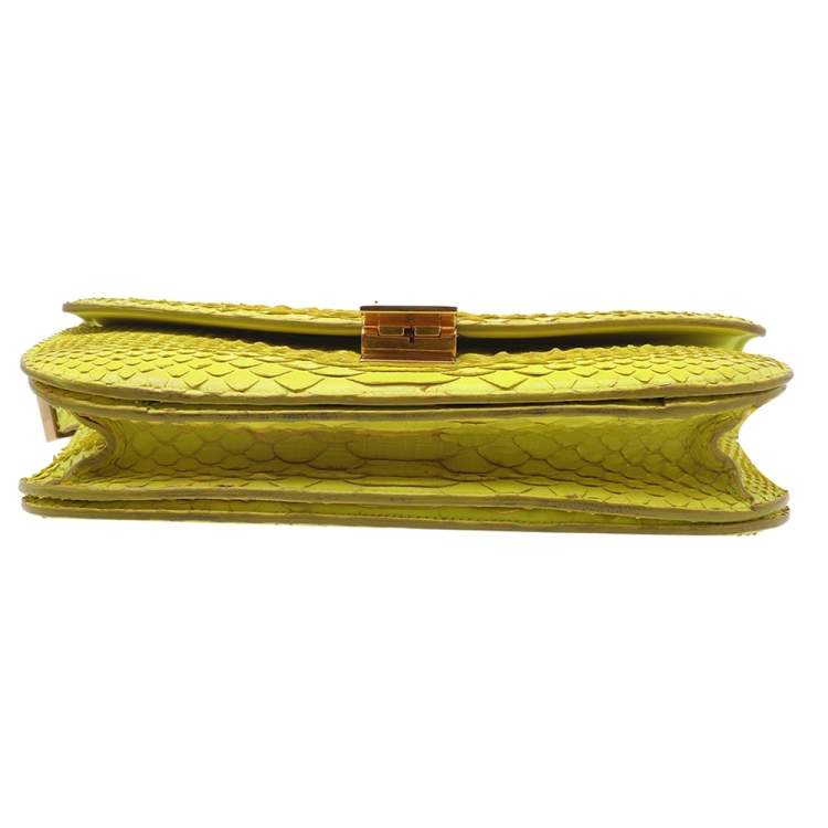 Pre Owned Celine Neon Yellow Python Leather Medium Box Shoulder Bag