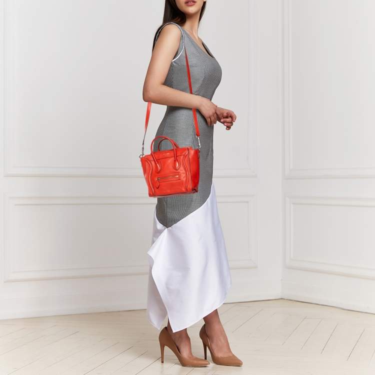 Pre Owned Céline Orange Leather Nano Luggage Tote