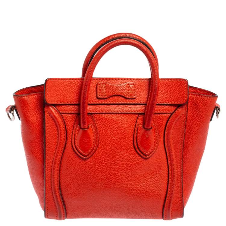 Pre Owned Céline Orange Leather Nano Luggage Tote