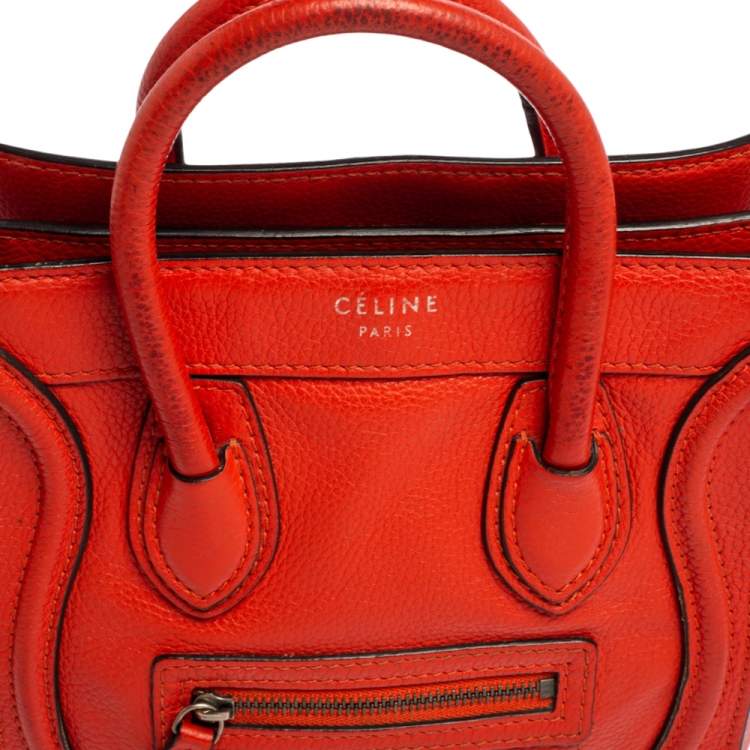 Pre Owned Céline Orange Leather Nano Luggage Tote