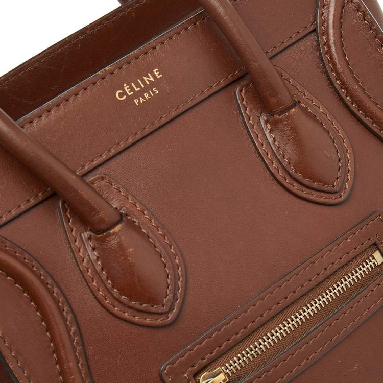 Pre Owned Celine Brown Leather Mini Luggage Tote