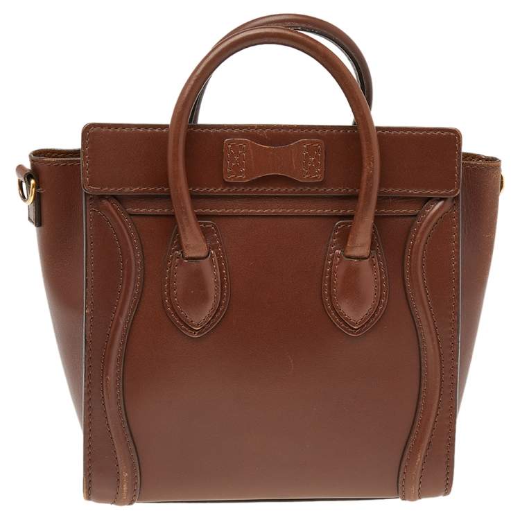 Pre Owned Celine Brown Leather Mini Luggage Tote