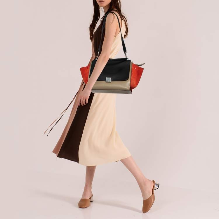 Pre Owned Celine Tricolor Leather and Suede Medium Trapeze Bag