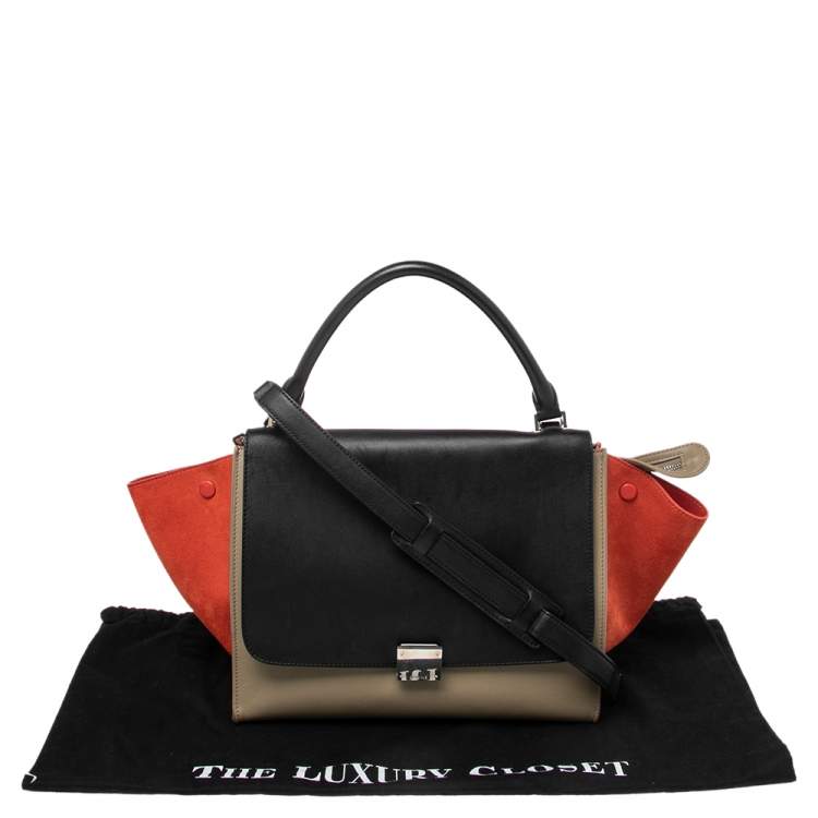 Pre Owned Celine Tricolor Leather and Suede Medium Trapeze Bag