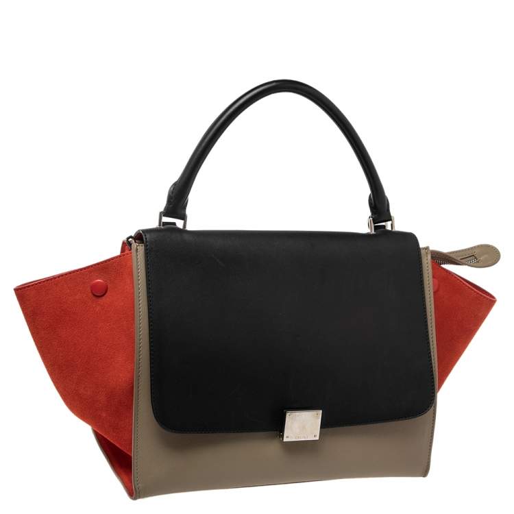 Pre Owned Celine Tricolor Leather and Suede Medium Trapeze Bag
