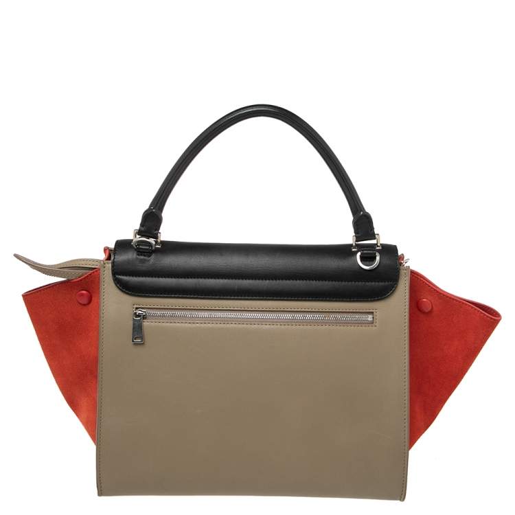 Pre Owned Celine Tricolor Leather and Suede Medium Trapeze Bag