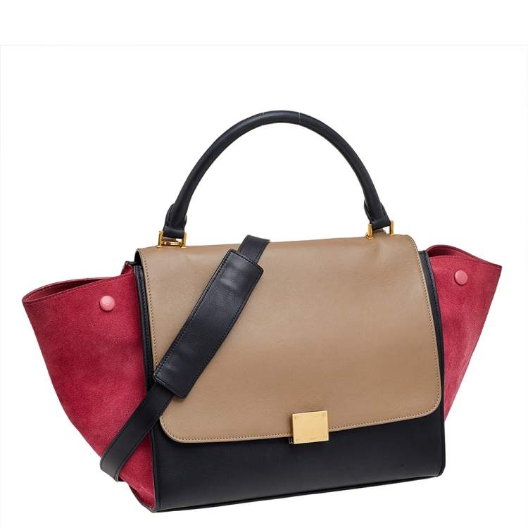Pre Owned Celine Multicolor Leather And Suede Medium Trapeze Top Handle Bag