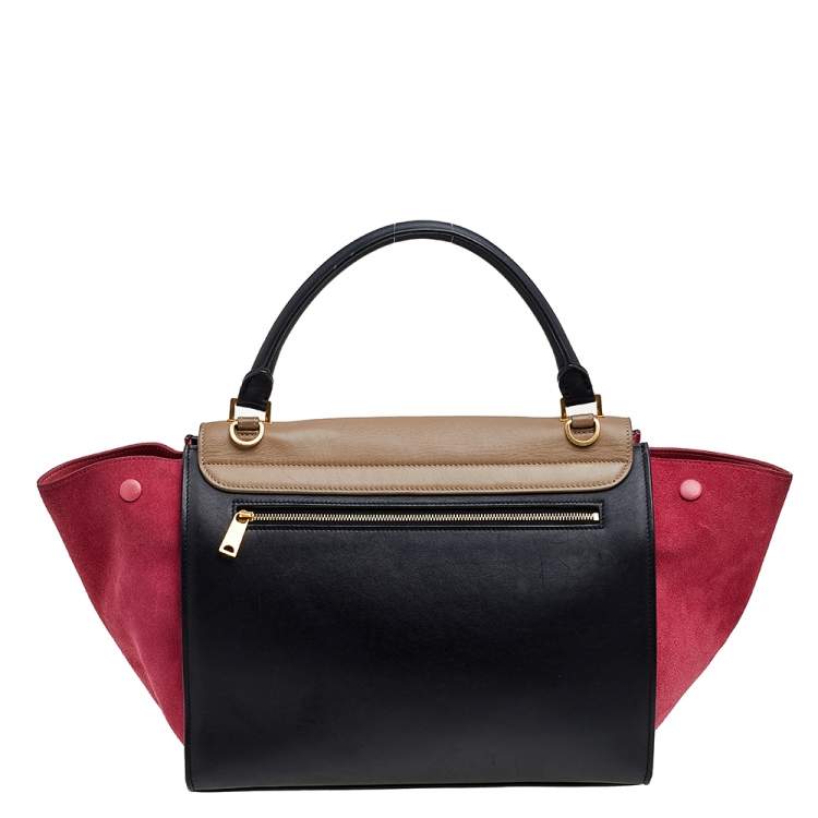 Pre Owned Celine Multicolor Leather And Suede Medium Trapeze Top Handle Bag