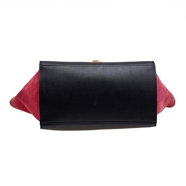 Pre Owned Celine Multicolor Leather And Suede Medium Trapeze Top Handle Bag