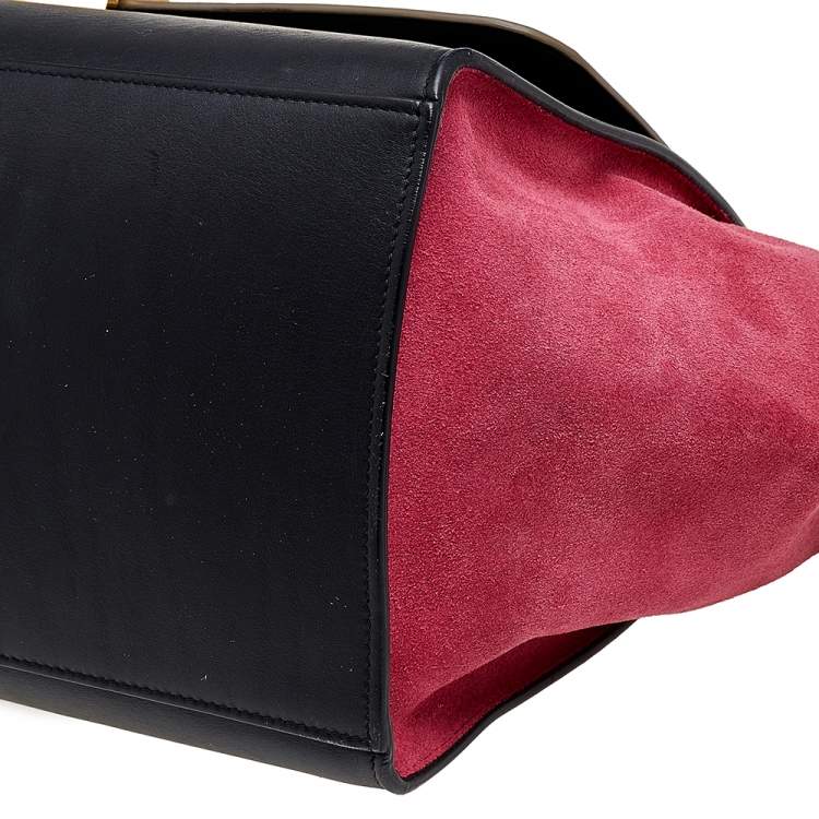 Pre Owned Celine Multicolor Leather And Suede Medium Trapeze Top Handle Bag