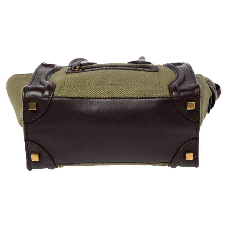 Pre Owned Celine Green/Brown Canvas and Leather Micro Luggage Tote
