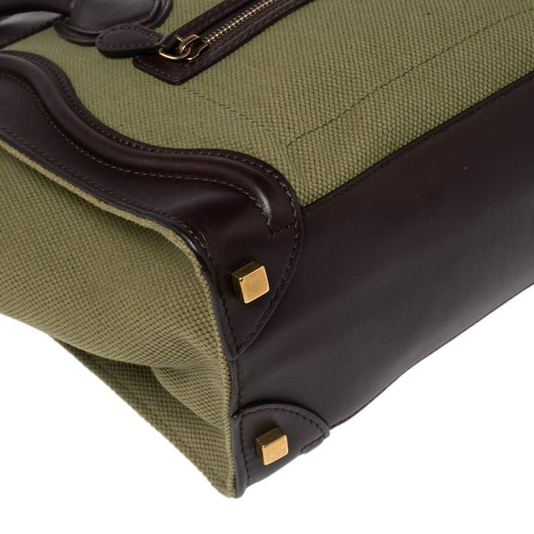 Pre Owned Celine Green/Brown Canvas and Leather Micro Luggage Tote