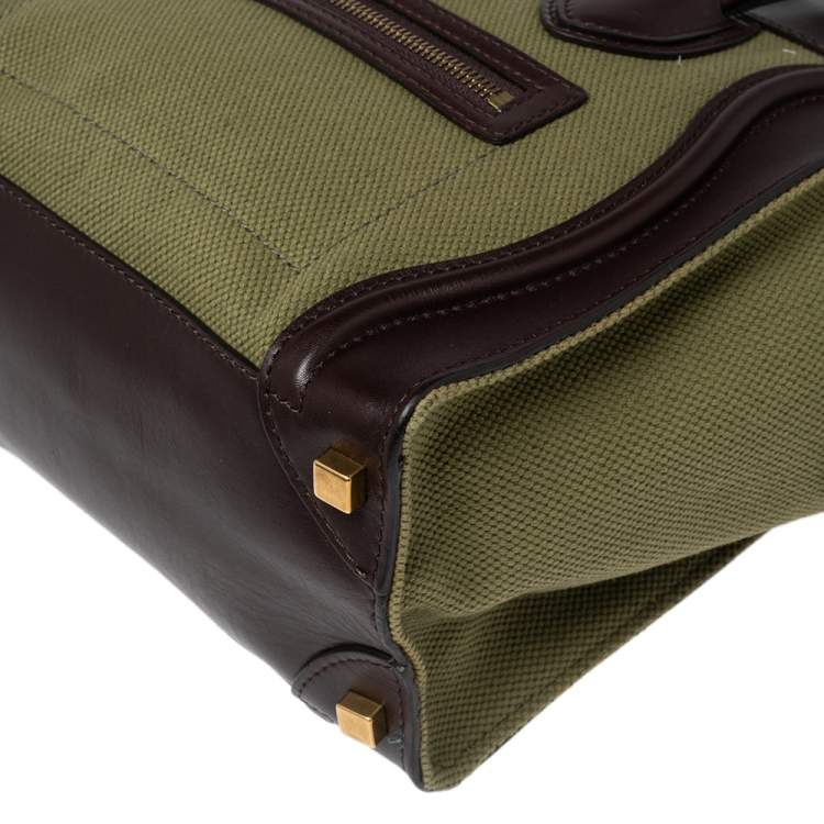 Pre Owned Celine Green/Brown Canvas and Leather Micro Luggage Tote