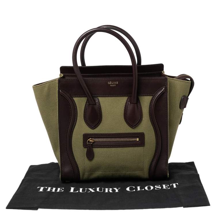Pre Owned Celine Green/Brown Canvas and Leather Micro Luggage Tote