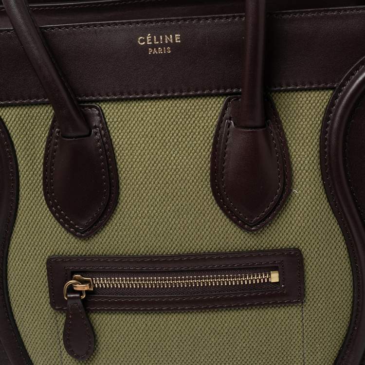 Pre Owned Celine Green/Brown Canvas and Leather Micro Luggage Tote