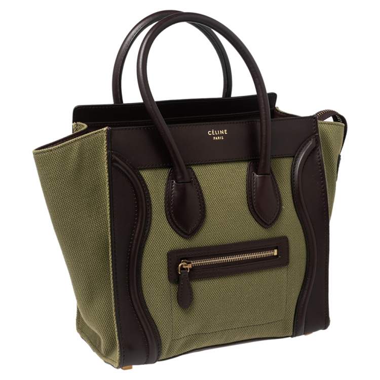 Pre Owned Celine Green/Brown Canvas and Leather Micro Luggage Tote