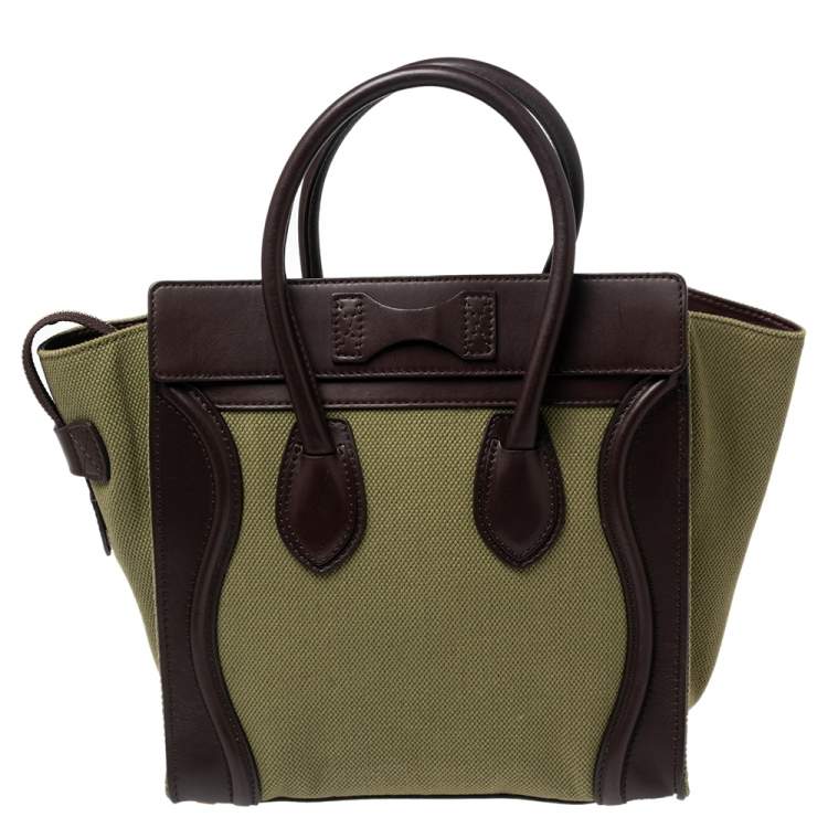 Pre Owned Celine Green/Brown Canvas and Leather Micro Luggage Tote