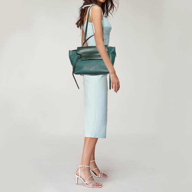 Pre Owned Celine Green Leather Small Belt Top Handle Bag