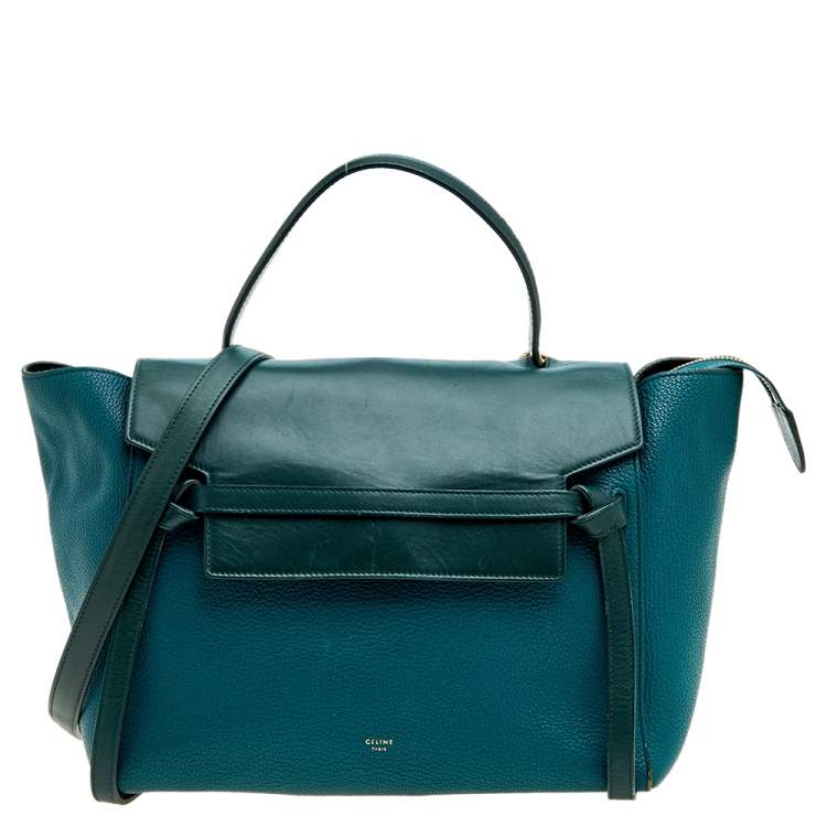 Pre Owned Celine Green Leather Small Belt Top Handle Bag